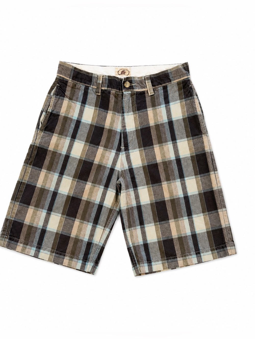 VINTAGE Y2K PLAID WALK CASUAL SHORTS SIZE 14 BROWN BLUE Y2K SKATE SURF